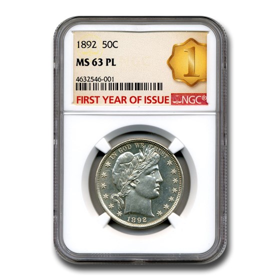 1892 Barber Half Dollar MS-63 NGC (PL) 1892 Barber Half Dollar MS-63 NGC (PL)